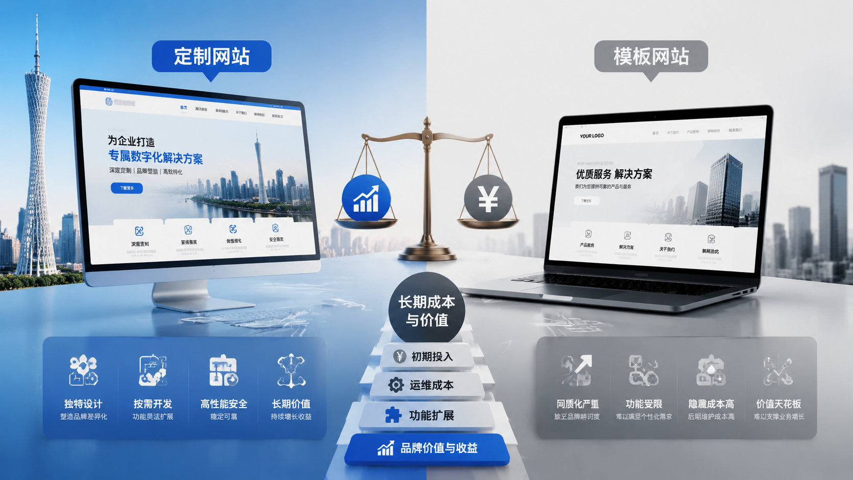 定制VS模板：广州企业网站建设如何选择？一份基于长期成本的深度分析